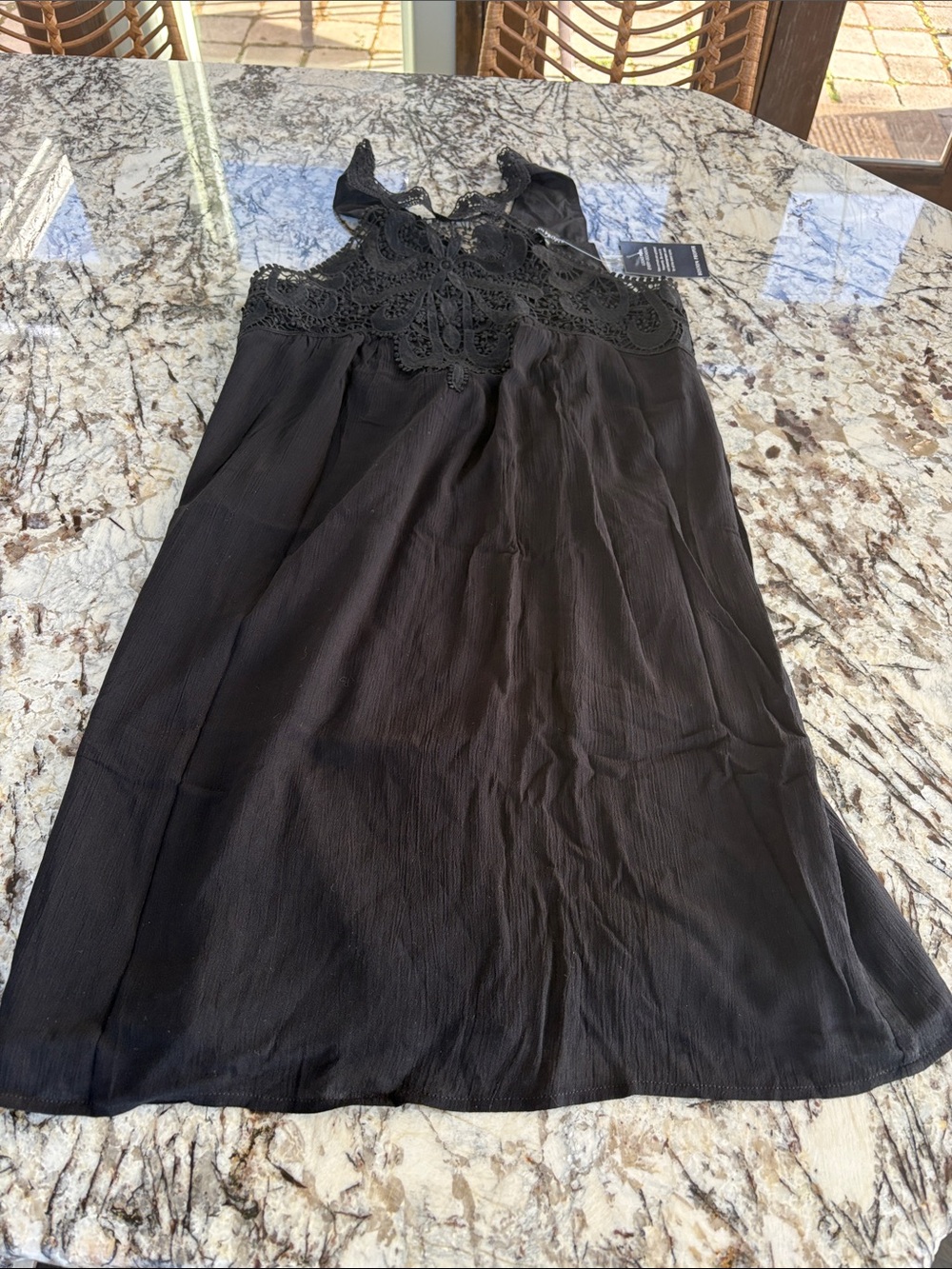 Boston Proper Black Crochet Yoke Sleeveless Dress